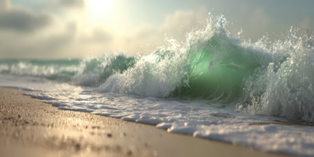 Waves on the beach at sunset. Soft focus, shallow DOF.の素材