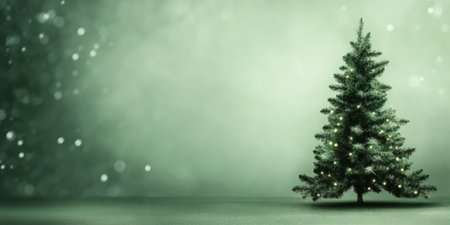 Light green Christmas background image with a Christmas treeの素材