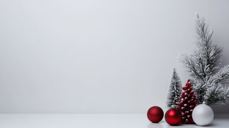 White and red christmas decorations and baubles before a white backgroundの素材