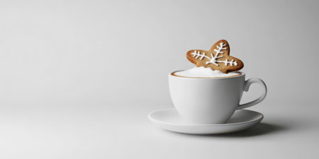 Coffee with a gingerbread isolated on bright background with copy spaceの素材