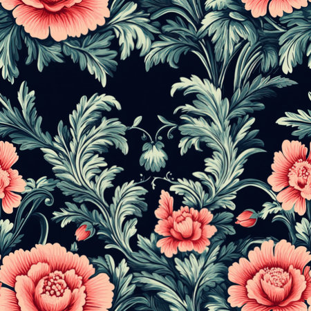 Seamless pattern with flowers in baroque styleの素材