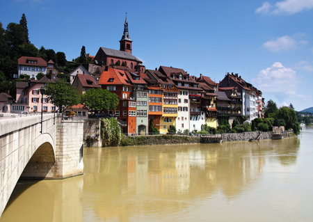 Colorful bright houses upon a river