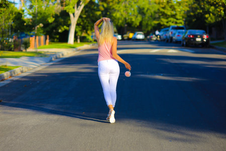 Caucasian blonde girl. Something good happened