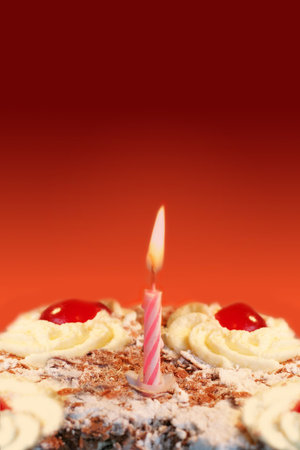 Chocolate birthday cake with a candle