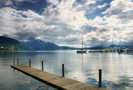 Swiss spring lakeの写真素材