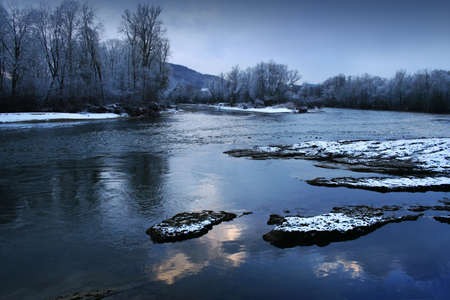 Blue snowy riverの写真素材