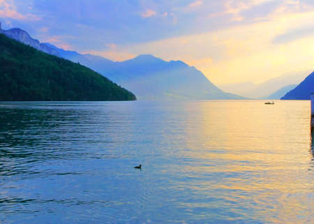 Tender color of swiss lakeの写真素材