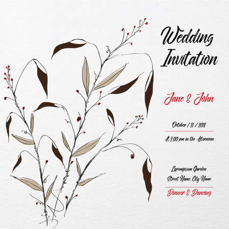 Hand Drawn Wedding Invitation Card Template with Floral Leaf japanese Styleのイラスト素材