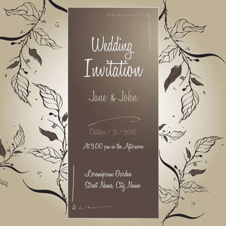 Handmade Wedding Invitation Card Template Design Floral with Leavesのイラスト素材