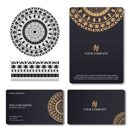 Elegant and luxury business card with mandala ornament. Luxury ornamental mandala background design.のイラスト素材