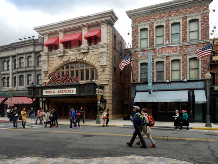 OSAKA, JAPAN- November 24: people walk in front of building style europe on November 24, 2015 at universal studio in Osaka, Japanのeditorial素材
