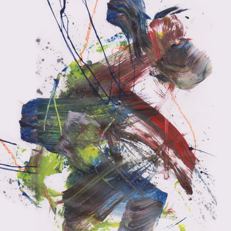 This artwork is a abstract painting with brush effect style with mixed dark brown, green and red colorの写真素材