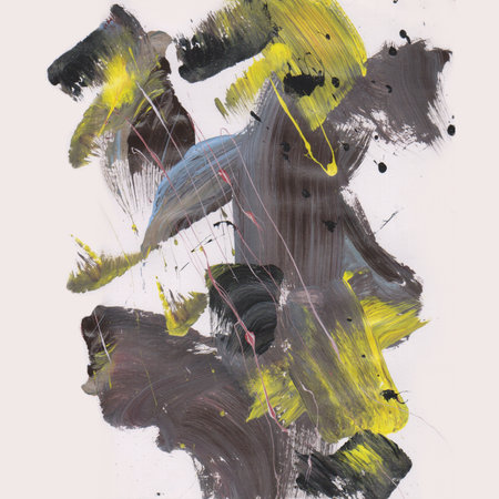 This artwork is a abstract painting with brush effect style with mixed dark blue, green and yellow colorの写真素材