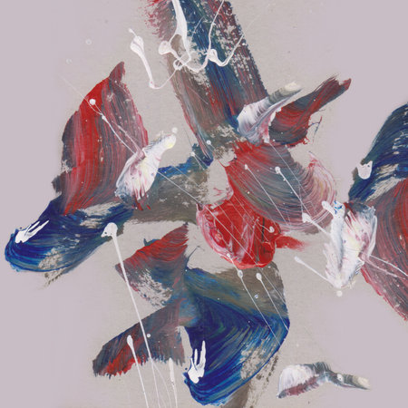 This artwork is a abstract painting with brush effect style with mixed dark blue, red and white colorの写真素材