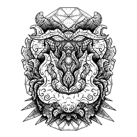 This artwork illustrasion about robot face with handrawn line art styleの写真素材