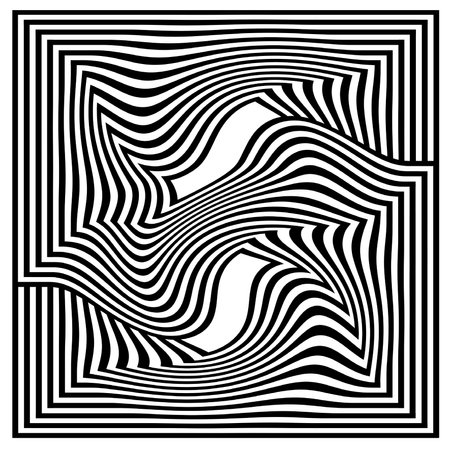 This optical art style artwork with illusion effect about square with distortion flower on centralの写真素材