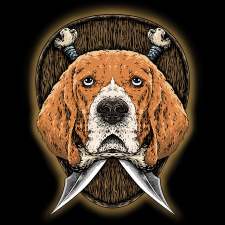 This artwork illustration about beagle dog and wood background, with handrawn line art styleの写真素材