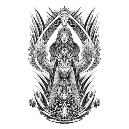 This artwork illustration about black magic, with handrawn line art styleの写真素材