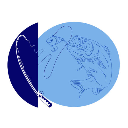 This artwork illustrasion about bass fishing with handrawn line art and minimalism designの写真素材