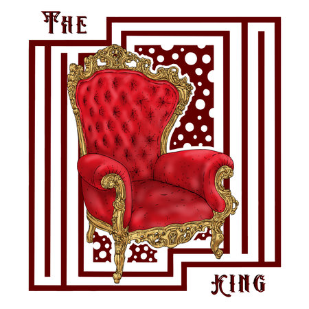 This artwork illustrasion about red chair, with handrawn line art style and line frame backgroundの写真素材