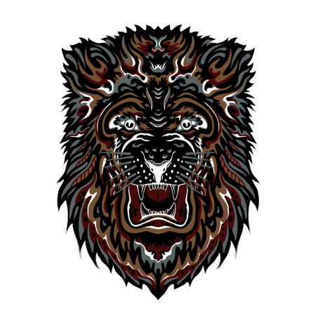 This artwork illustrasion about head lion, with handrawn line art styleの写真素材