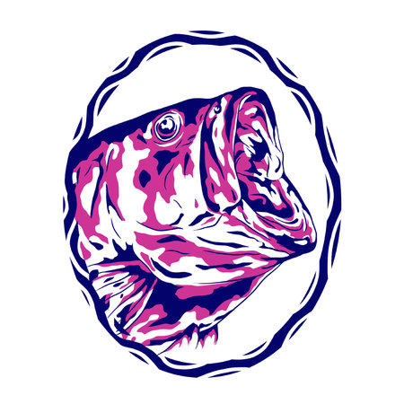 This artwork illustrasion about bass fish, with handrawn sketch style and pop colorの写真素材