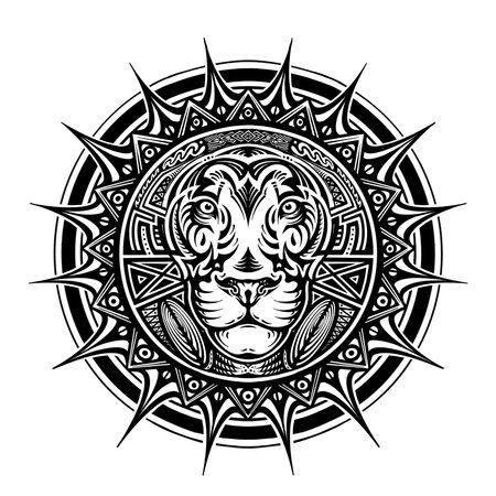 This artwork illustrasion about head lion, with tribal art styleの写真素材