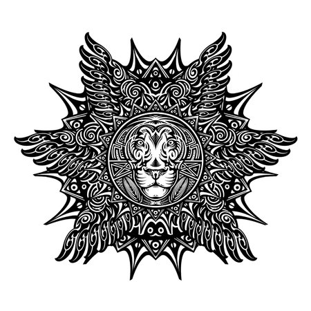 This artwork illustrasion about head lion, with tribal art styleの写真素材