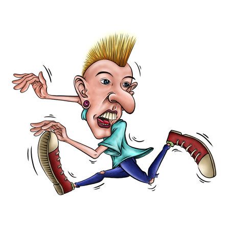 This artwork illustrasion about punk character run, with cartoon styleの写真素材