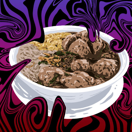 This artwork illustrasion about indonesian food culinary called Bakso, with digital painting art style and illusion backgroundの写真素材