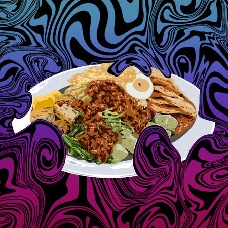 This artwork illustrasion about indonesian food culinary called Gado-gado, with digital painting art style and illusion backgroundの写真素材