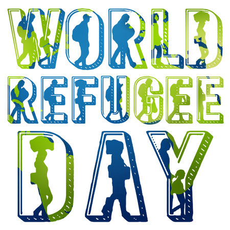 This artwork illustrasion about world refugee day, with lettering art style and globe effectの写真素材