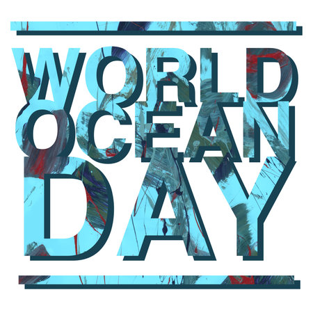 This artwork lettering design is world ocean day with fresh blue and abstract patternの写真素材