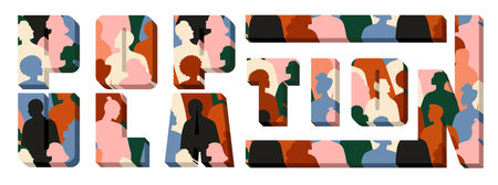 This artwork illustrasion about world population day, with lettering art style and silhouette humans effectの写真素材