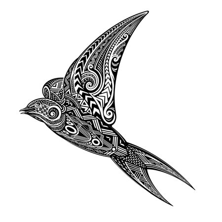 Drawing of swallow birds in tribal style from geometric ornament patternsの写真素材