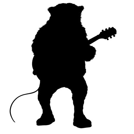 llustration silhouette of artwork about a rockstar Slow Lorises musician playing guitar, with an imaginative cartoon art style.の写真素材