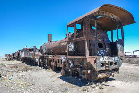 Rusted Train Cemetery in Uyuni, Bolivia.のeditorial素材