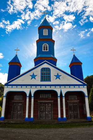 Gorgeous Colored and Wooden Churches, Chiloe Island, Chile.の写真素材