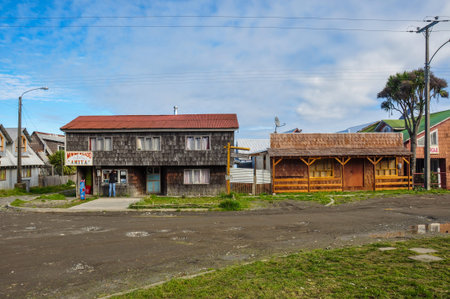 Chiloe island uniqueness houses in wood, Isla Chiloe, Chileのeditorial素材