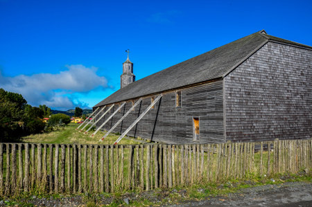 Gorgeous Colored and Wooden Churches, Chiloe Island, Chile.の写真素材