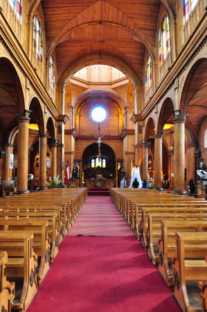 Gorgeous Colored and Wooden Churches, Chiloe Island, Chile.のeditorial素材