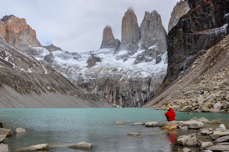 The three Torres in Parque Nacional Torres del Paine, Chile.の写真素材