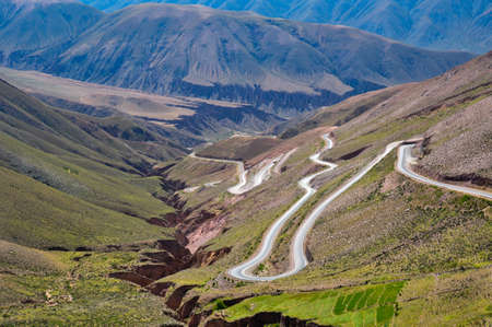 Fuzzy road going down the Andes, Argentina.の写真素材