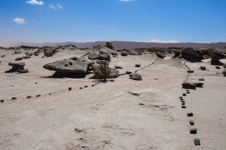 Ischigualasto rock formations in Valle de la Luna, Argentina.の写真素材
