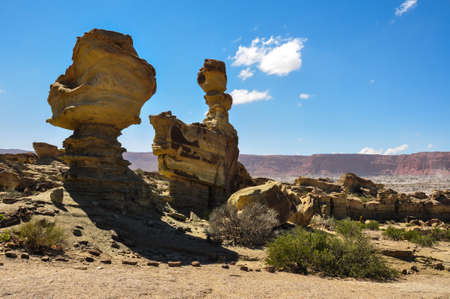 Ischigualasto rock formations in Valle de la Luna, Argentina.の写真素材