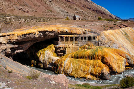 Gorgeous Puente del Inca ruins between Chile and Argentina.の写真素材