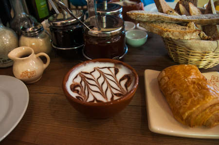Hot chocolate and pastries in Buenos Aires, Argentina.の写真素材