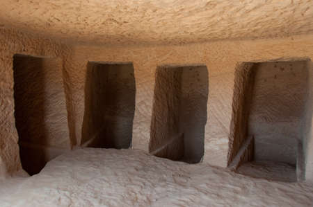 Inside a Nabatean tomb in Madain Saleh archeological site, Saudi Arabia.のeditorial素材