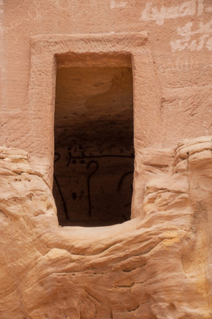 Nabatean tomb in Madain Saleh archeological site, Saudi Arabia.の写真素材