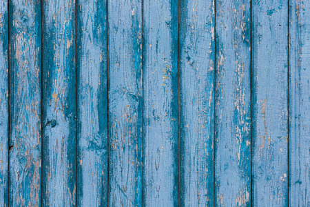Old Shabby Wooden Planks with cracked color blue paintの写真素材